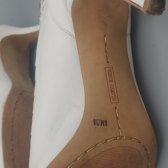 Vince Camuto Ivory White Leather Peep Hole Bootties with Silver studs Size 8 - Picture 10 of 16